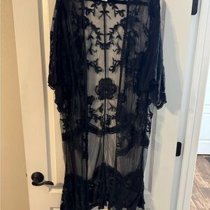 Elegant Black Lace Kimono Robe